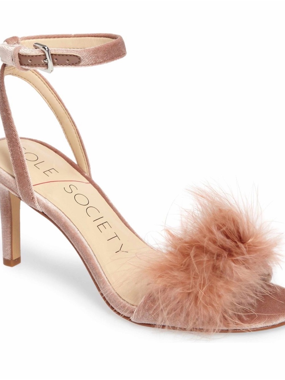 Sole Society Blush Pink Velvet lined heel with Feather Strap